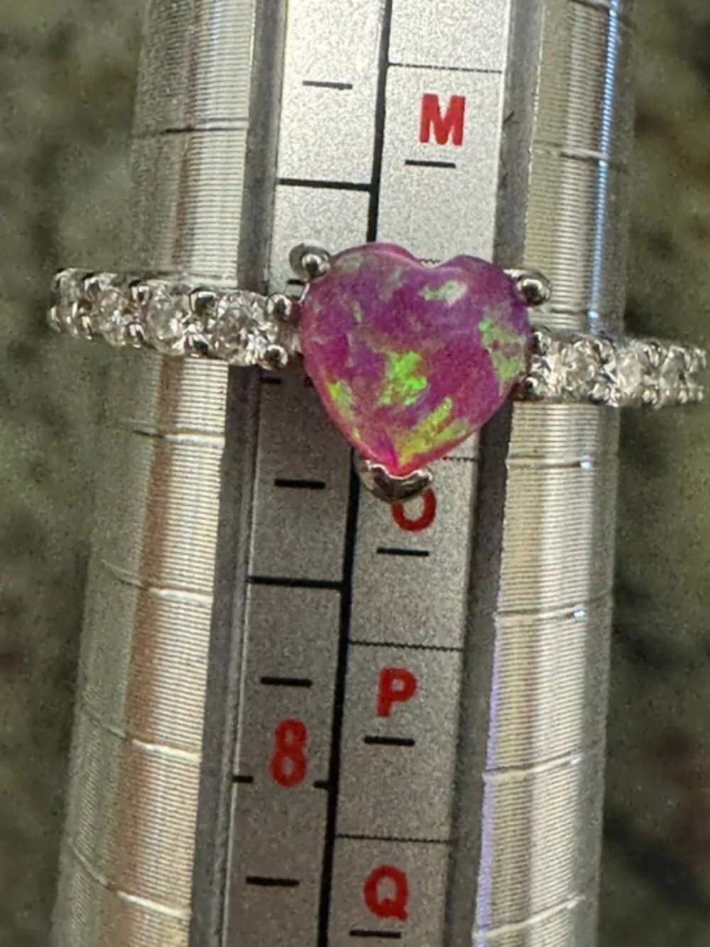 925 Silver 0.24 CT Moissanite & Created Opal Ring w/Rhodium Plating - Size 7 NWT